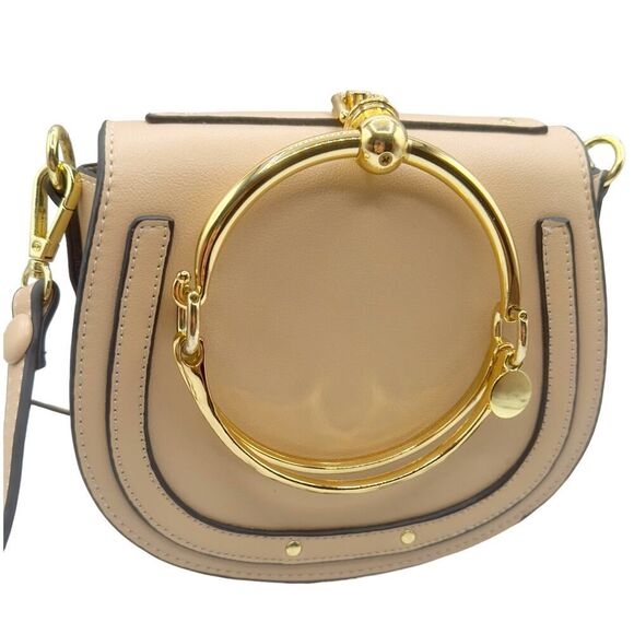 Chloe Style Crossbody Ring Bag-Beige Vegan Leather Gold Hardware - Picture 5 of 16